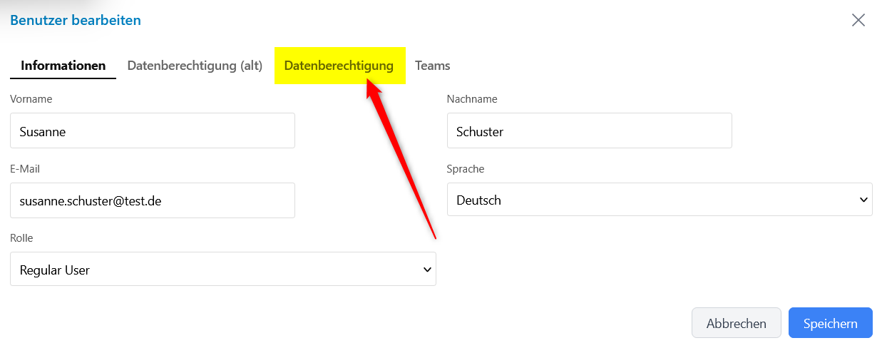 Tab Datenberechtigung öffnen