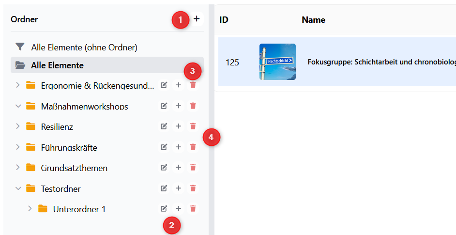 Ordnerstruktur in der Admin-Ansicht