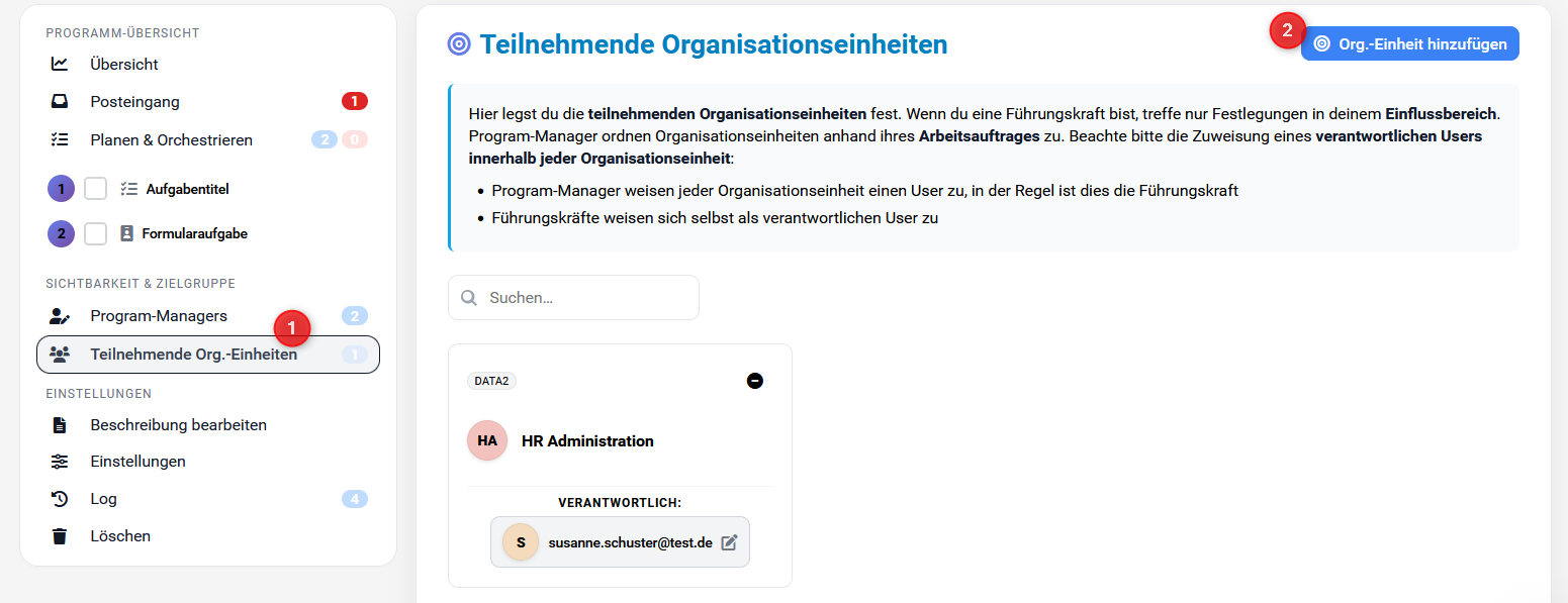 Organisationseinheiten verwalten