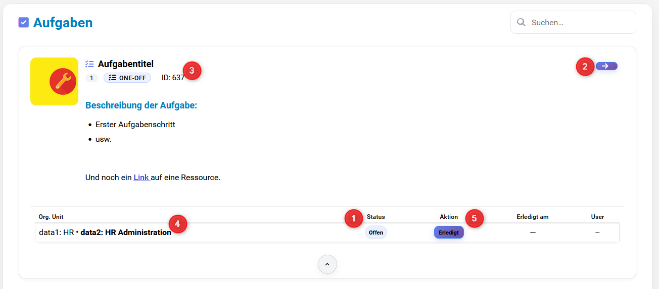 Aufgabe im Dashboard öffnen