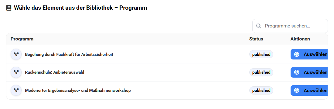Maßnahme auswählen